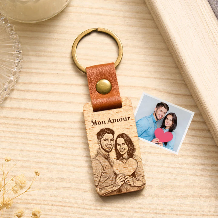 Porte-clés en Bois avec Photo Personnalisée