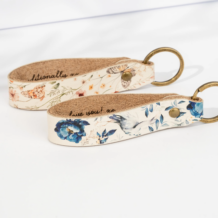 Porte-clés en cuir personnalisé - Fleurs