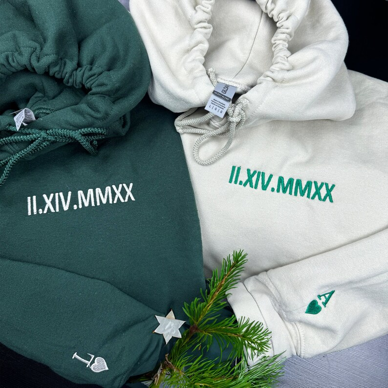 Pull/T-shirt en chiffres romains brodés personnalisés-Couple