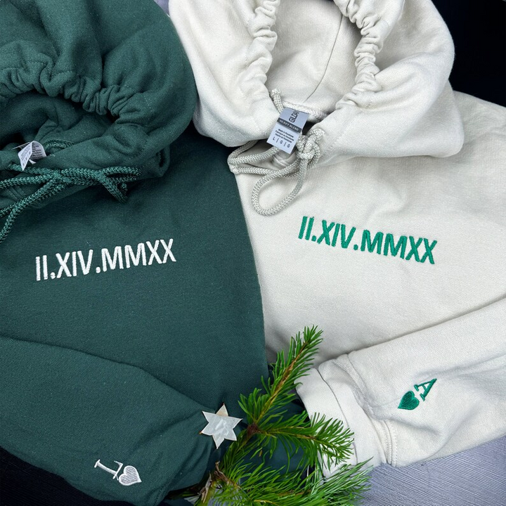 Pull/T-shirt en chiffres romains brodés personnalisés-Couple