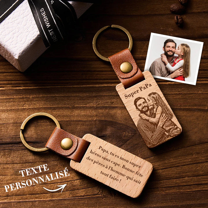 Porte-clés en Bois avec Photo Personnalisée