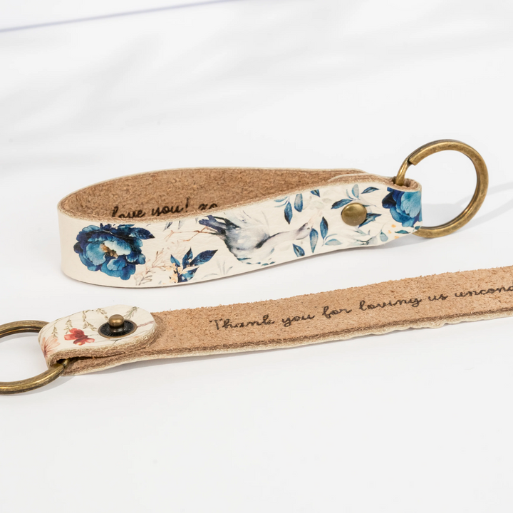 Porte-clés en cuir personnalisé - Fleurs