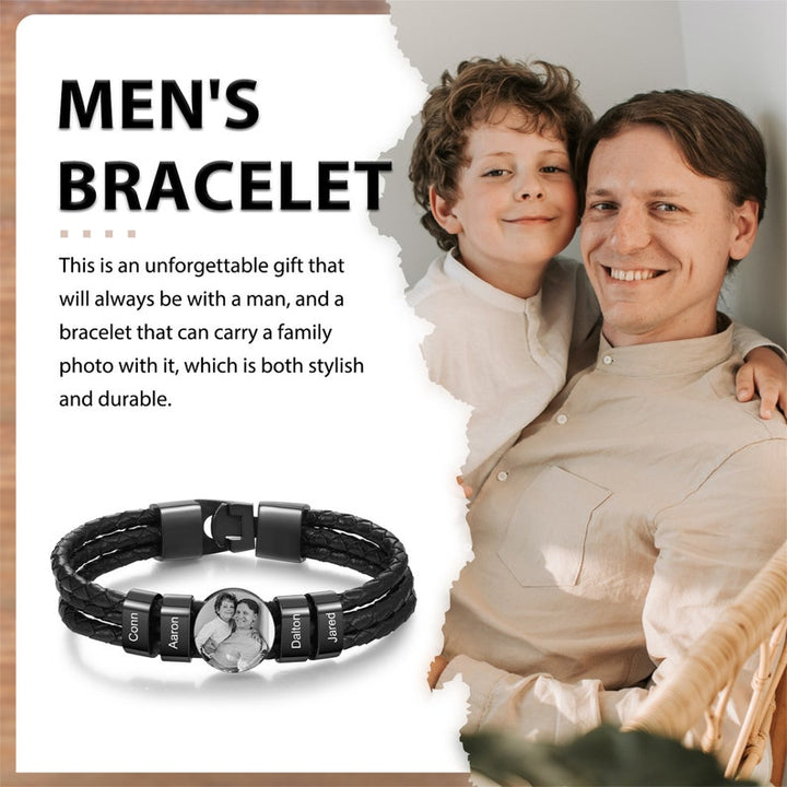 Bracelet en cuir avec photo personnalisée avec noms et perles