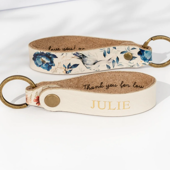 Porte-clés en cuir personnalisé - Fleurs