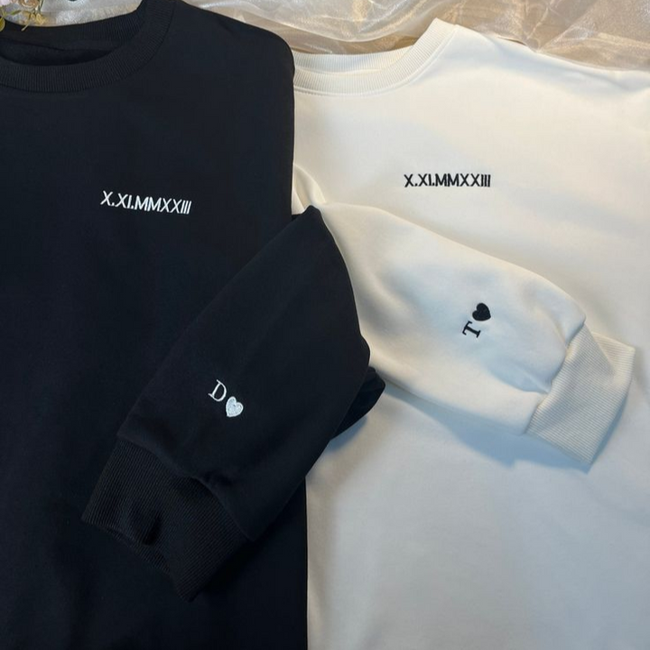 Pull/T-shirt en chiffres romains brodés personnalisés-Couple
