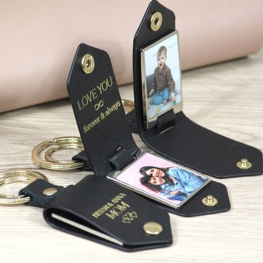 Porte-clés photo en cuir personnalisé