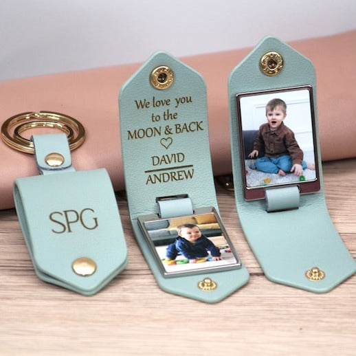 Porte-clés photo en cuir personnalisé