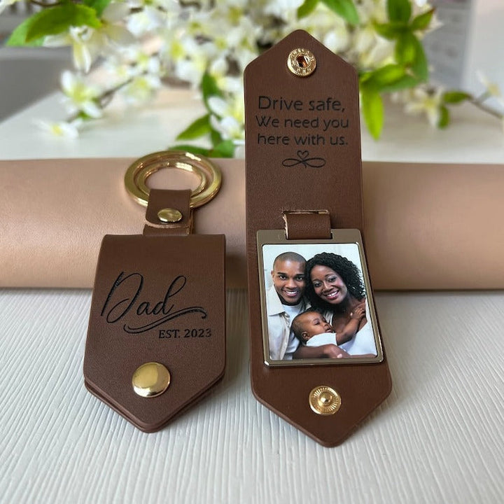 Porte-clés photo en cuir personnalisé