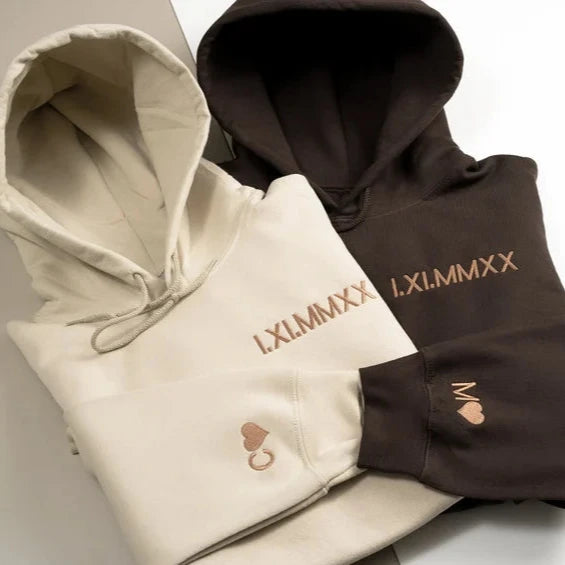 Pull/T-shirt en chiffres romains brodés personnalisés-Couple